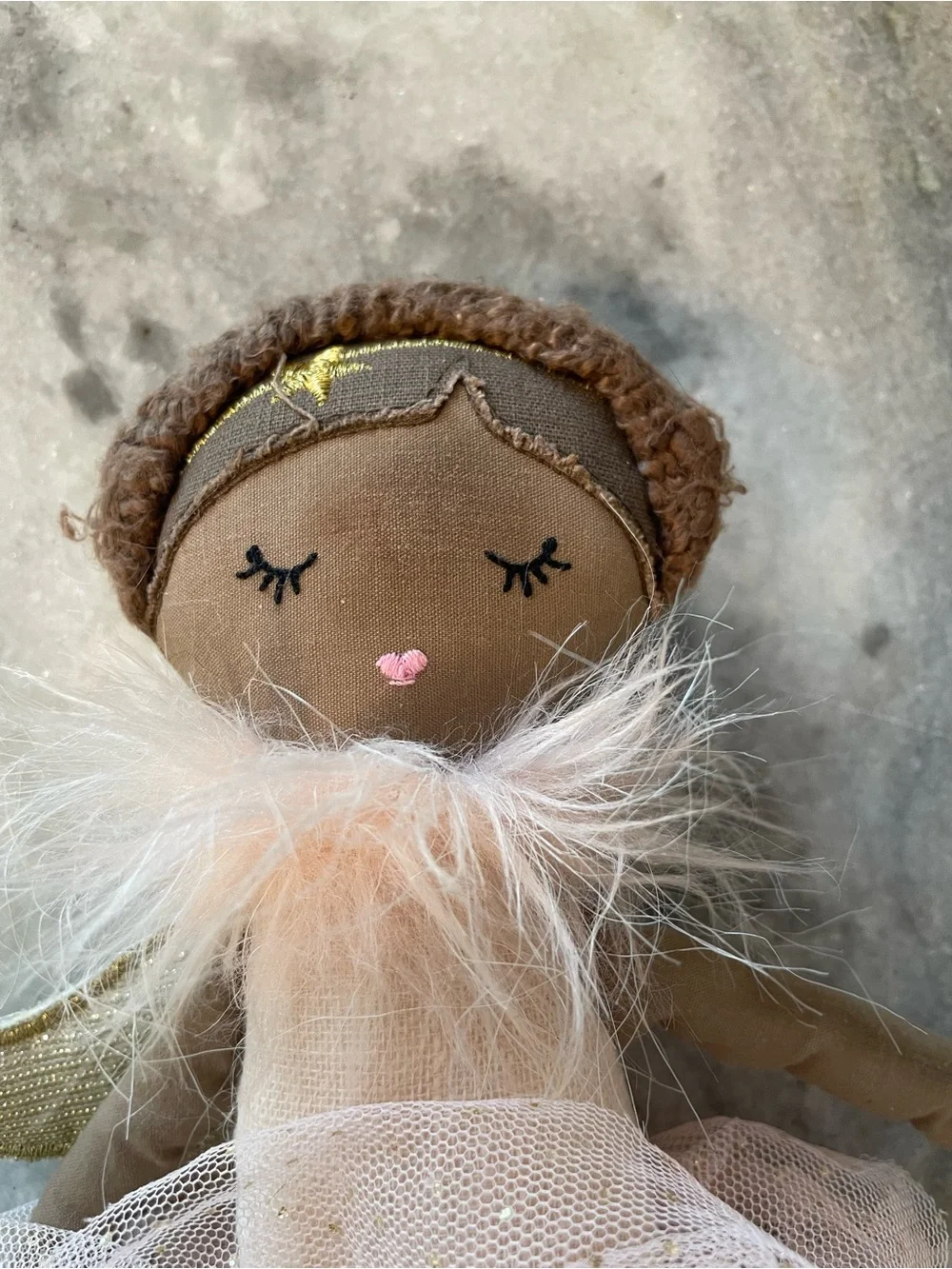 Mon Ami Plush Fairy Doll Pink Tulle Dress Gold Wings Soft Rag Doll EUC
